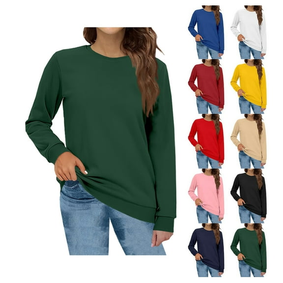 Over Sized Sweatshirt For Women Lightweight Fleece Oversized Drawstring Pullover Crew Neck Long Sleeve Solid Color Winter Casual Top with Pockets Dark Green L