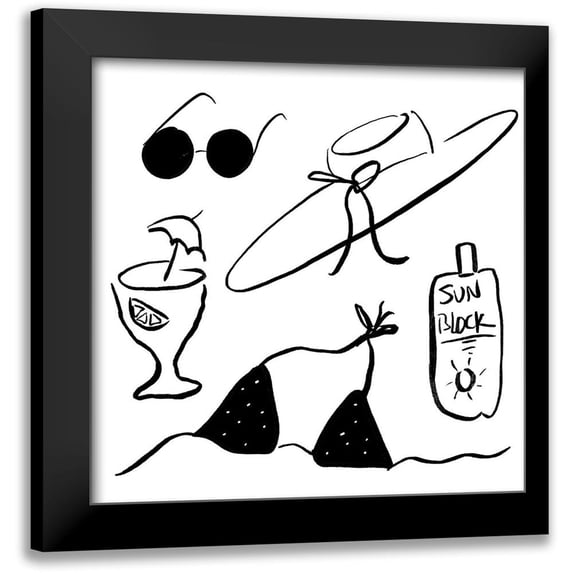 Sizemore, Natalie 12x12 Black Modern Framed Museum Art Print Titled - Beach Essentials I