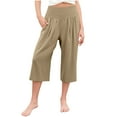 thumbnail image 1 of Amkhujs Sizes 110-160 Capris Pants Casual Smocked High Waist Pant Loose Wide Leg Trousers Cropped 4-14 Years, Gifts for Family, Khaki, 1 of 7