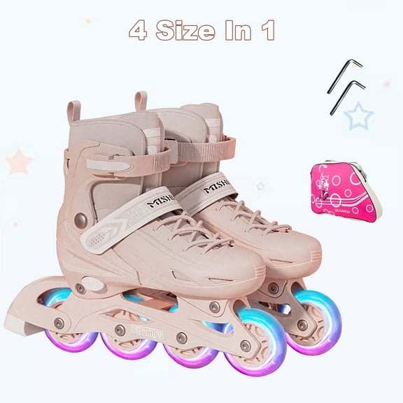 Sizes Adjustable Light Up Roller Skates for Kids Teens Adults-Glow Wheels,High Performance,Storage Bag(M)