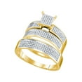 thumbnail image 1 of Sizes - L = 4.5, M = 10 - 10k Yellow Gold Trio His & Hers Round Diamond Cluster Matching Bridal Wedding Ring Band Set (1/2 Cttw), 1 of 2