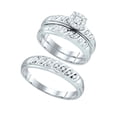 thumbnail image 1 of Sizes - L = 4, M = 11.5 - 10k White Gold Trio His & Hers Round Diamond Cluster Matching Bridal Wedding Ring Band Set (1/3 Cttw), 1 of 2