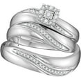 thumbnail image 1 of Sizes - L = 4, M = 12 - 925 Sterling Silver Trio His & Hers Round Diamond Solitaire Matching Bridal Wedding Ring Band Set (1/5 Cttw), 1 of 2