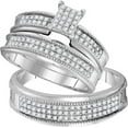 thumbnail image 1 of Sizes - L = 4, M = 8 - 10k White Gold Trio His & Hers Round Diamond Cluster Matching Bridal Wedding Ring Band Set (3/4 Cttw), 1 of 2