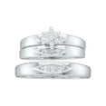 thumbnail image 1 of Sizes - L = 4, M = 8.5 - 10k White Gold Trio His & Hers Round Diamond Cluster Matching Bridal Wedding Ring Band Set 1/12 Cttw, 1 of 2