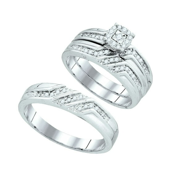 Sizes - L = 5.5, M = 10 - 10k White Gold Trio His & Hers Round Diamond Solitaire Matching Bridal Wedding Ring Band Set 3/8 Cttw