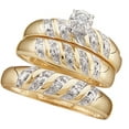thumbnail image 1 of Sizes - L = 5.5, M = 12 - 10k Yellow Gold Trio His & Hers Round Diamond Solitaire Matching Bridal Wedding Ring Band Set 1/12 Cttw, 1 of 2