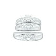 thumbnail image 1 of Sizes - L = 5.5, M = 13 - 10k White Gold Trio His & Hers Round Diamond Claddagh Matching Bridal Wedding Ring Band Set 1/8 Cttw, 1 of 2