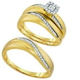 thumbnail image 1 of Sizes - L = 5.5, M = 8 - 10k Yellow Gold Trio His & Hers Round Diamond Solitaire Matching Bridal Wedding Ring Band Set (1/5 Cttw), 1 of 3