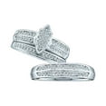 thumbnail image 1 of Sizes - L = 5.5, M = 9.5 - 10k White Gold Trio His & Hers Round Diamond Cluster Matching Bridal Wedding Ring Band Set (1/4 Cttw), 1 of 2