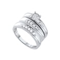 thumbnail image 1 of Sizes - L = 5, M = 10 - 10k White Gold Trio His & Hers Round Diamond Cluster Matching Bridal Wedding Ring Band Set 3/8 Cttw, 1 of 2