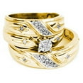 thumbnail image 1 of Sizes - L = 6.5, M = 11.5 - 10k Yellow Gold Trio His & Hers Round Diamond Christian Cross Matching Bridal Wedding Ring Band Set 1/6 Cttw, 1 of 2