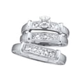 thumbnail image 1 of Sizes - L = 6.5, M = 12.5 - 925 Sterling Silver Trio His & Hers Round Diamond Solitaire Matching Bridal Wedding Ring Band Set 1/12 Cttw, 1 of 2