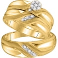thumbnail image 1 of Sizes - L = 6.5, M = 13 - 10k Yellow Gold Trio His & Hers Round Diamond Cluster Matching Bridal Wedding Ring Band Set (1/5 Cttw), 1 of 2