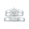 thumbnail image 1 of Sizes - L = 6.5, M = 9 - 10k White Gold Trio His & Hers Round Diamond Cluster Matching Bridal Wedding Ring Band Set 1/12 Cttw, 1 of 2