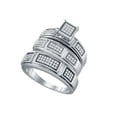 thumbnail image 1 of Sizes - L = 6, M = 10.5 - 925 Sterling Silver Trio His & Hers Round Diamond Cluster Matching Bridal Wedding Ring Band Set (1/4 Cttw), 1 of 2