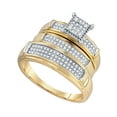 thumbnail image 1 of Sizes - L = 7.5, M = 10 - 10k Yellow Gold Trio His & Hers Round Diamond Cluster Matching Bridal Wedding Ring Band Set 3/8 Cttw, 1 of 2
