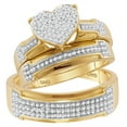 thumbnail image 1 of Sizes - L = 7, M = 8.5 - 10k Yellow Gold Trio His & Hers Round Diamond Heart Cluster Matching Bridal Wedding Ring Band Set (1/2 Cttw), 1 of 2