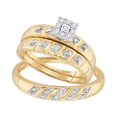 thumbnail image 1 of Sizes - L = 8.5, M = 12 - 10k Yellow Gold Trio His & Hers Round Diamond Cluster Matching Bridal Wedding Ring Band Set 1/8 Cttw, 1 of 2