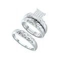 thumbnail image 1 of Sizes - L = 8, M = 11.5 - 10k White Gold Trio His & Hers Round Diamond Cluster Matching Bridal Wedding Ring Band Set 1/12 Cttw, 1 of 2