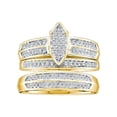 thumbnail image 1 of Sizes - L = 8, M = 13 - 10k Yellow Gold Trio His & Hers Round Diamond Cluster Matching Bridal Wedding Ring Band Set (1/4 Cttw), 1 of 2