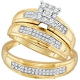 thumbnail image 1 of Sizes - L = 9, M = 11.5 - 10k Yellow Gold Trio His & Hers Round Diamond Matching Bridal Wedding Ring Band Set 3/8 Cttw, 1 of 2