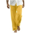thumbnail image 1 of Sizes S-X5 Full Length Pants Man Leisure Pocket Draw Rope Straight Tube Easy Beach Fashion Trousers, Gifts for Man, Yellow, 1 of 6