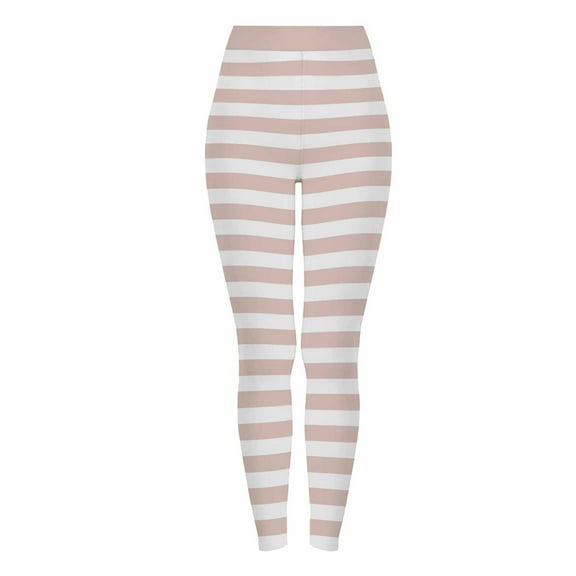 Gufahion Sizes S-XXXL Full Length Pants Leggings Women's Halloween Striped Print Sports Fitness Solid Colored Casual Tight Fitting Peach Hip Yoga Stretch, Gifts for Woman, Beige