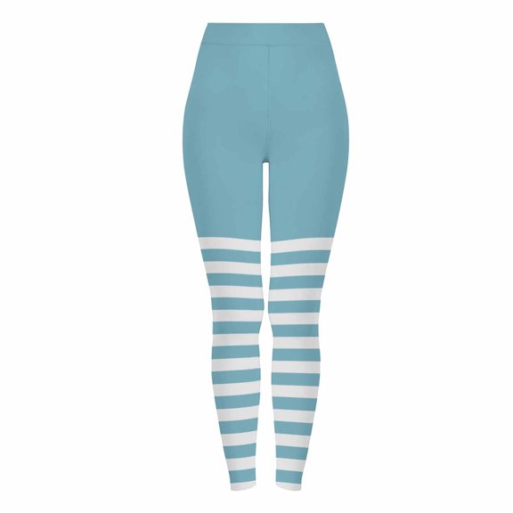 Gufahion Sizes S-XXXL Full Length Pants Leggings Women's Halloween Striped Print Sports Fitness Solid Colored Casual Tight Fitting Peach Hip Yoga Stretch, Gifts for Woman, Sky Blue