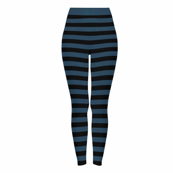 Gufahion Sizes S-XXXL Full Length Pants Leggings Women's Halloween Striped Print Sports Fitness Solid Colored Casual Tight Fitting Peach Hip Yoga Stretch, Gifts for Friend, Light Blue