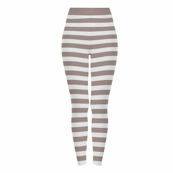 Gufahion Sizes S-XXXL Full Length Pants Leggings Women's Halloween Striped Print Sports Fitness Solid Colored Casual Tight Fitting Peach Hip Yoga Stretch, Gifts for Family, Khaki