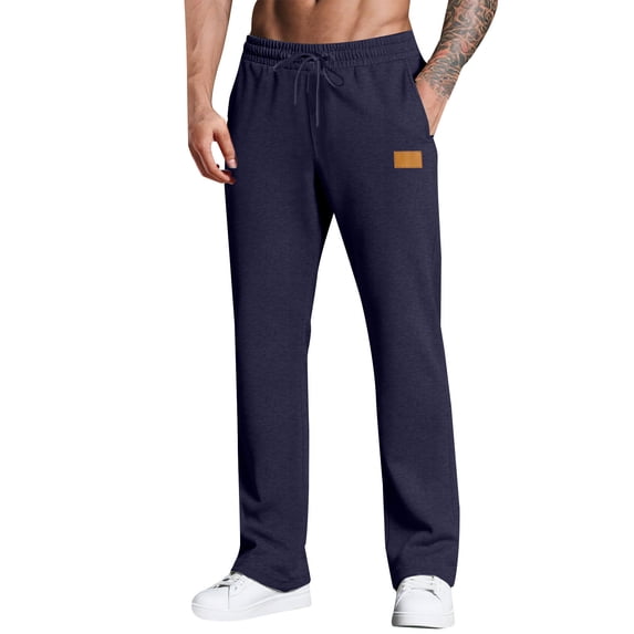 Amkhujs Sizes S-XXXL Full Length Pants Mens Men Casual Fashion Elastic Waist Solid Trousers Long, Gifts for Man