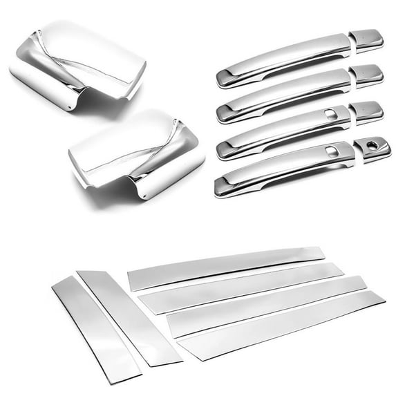 Sizver Chrome Super Combo Set For 2008-2013 Nissan Rogue Pillar+Mirror+Handles with Smart Key cutouts