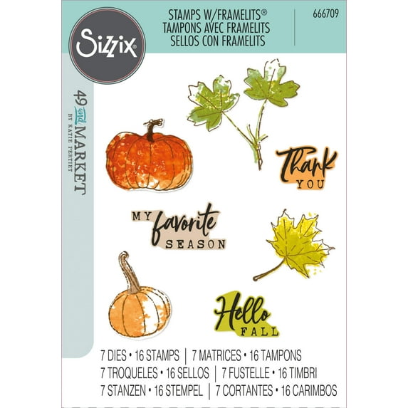 Sizxix A5 Clear Stamps With Framelits Die By 49 And Market-Pencil Line Harvest