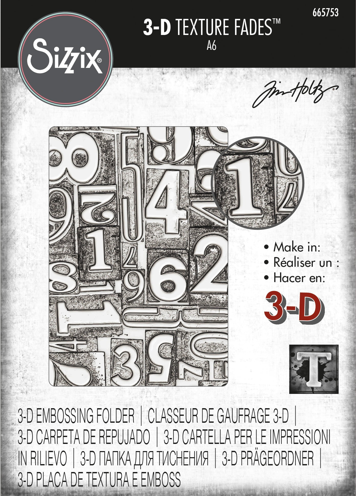 Sizzix 3D Texture Fades Embossing Folder By Tim Holtz-Numbered ...