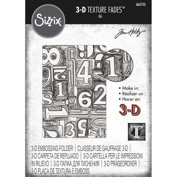 Sizzix 3D Texture Fades Embossing Folder By Tim Holtz-Numbered