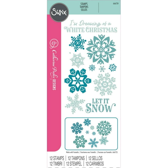 Sizzix Clear Rubber Stamp Set, White Christmas by Catherine Pooler, 12PK