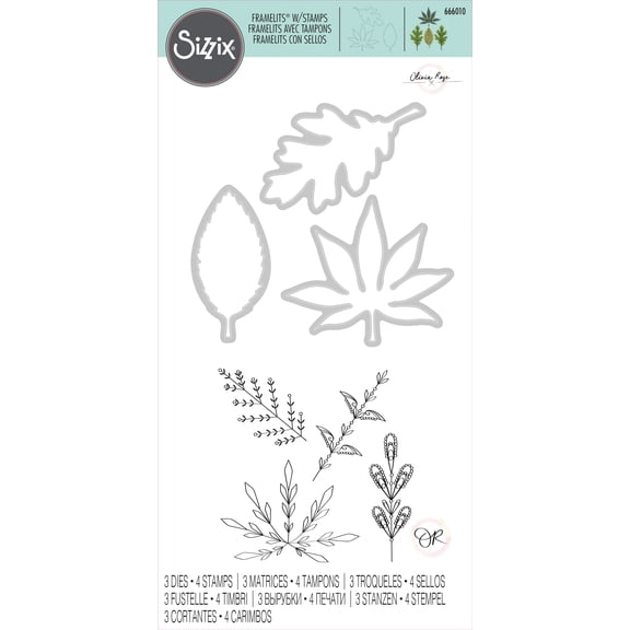 Sizzix Framelits Die & Stamp Set By Olivia Rose 3/Pkg-Decorative Leaves