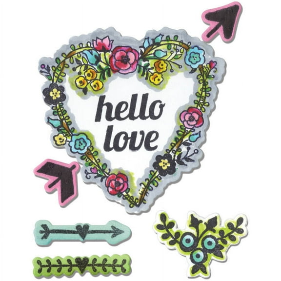 Sizzix Framelits Dies 7/Pkg W/Clear Stamps -Hello Love