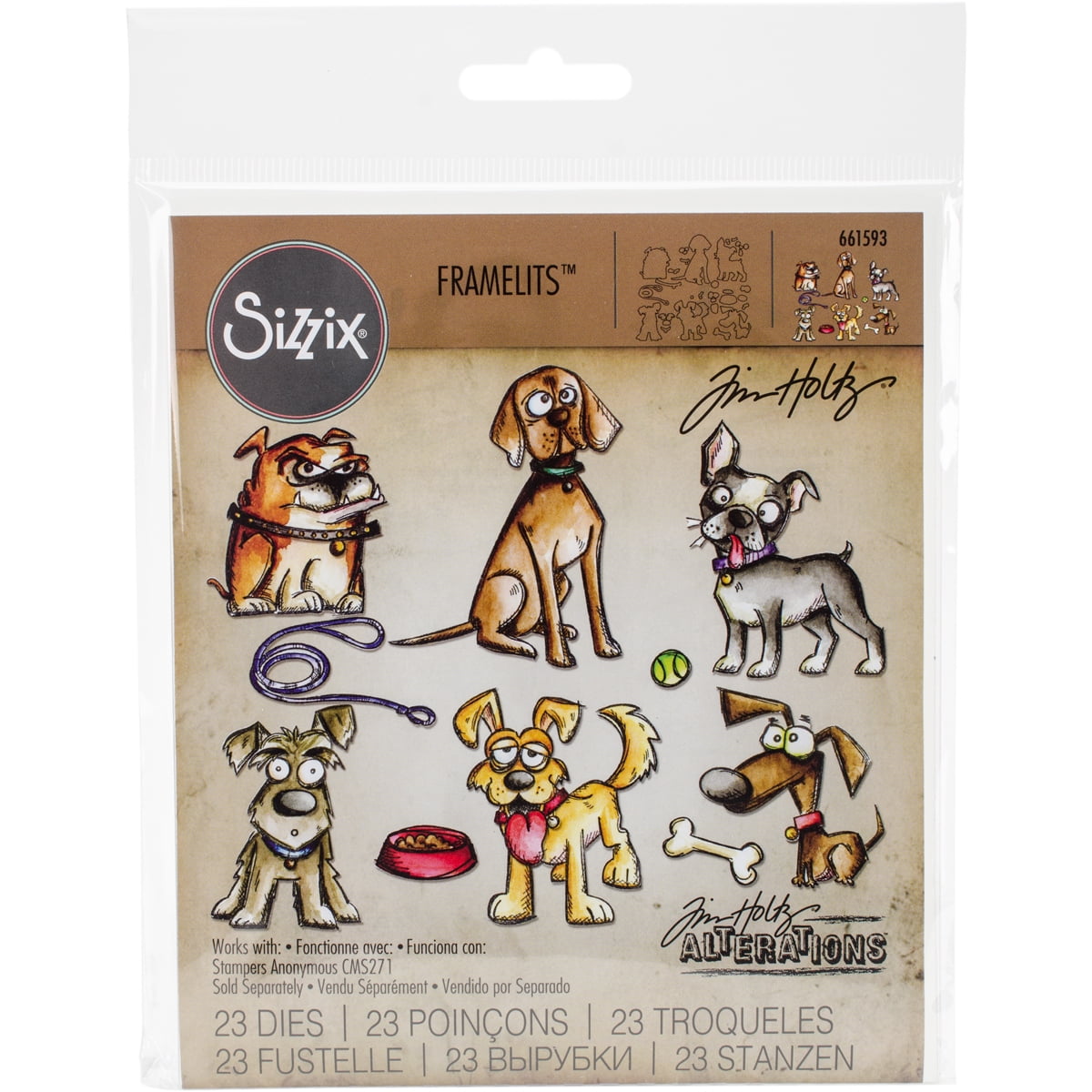Sizzix Framelits Dies By Tim Holtz 23/Pkg Crazy Dogs - Walmart.com