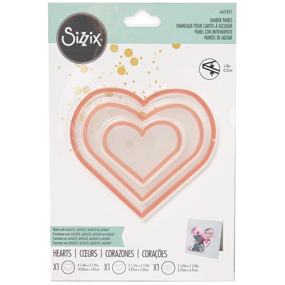 Sizzix Making Essentials Shaker Panes-Hearts 1.5"/2.5"/3.5", 3/Pkg