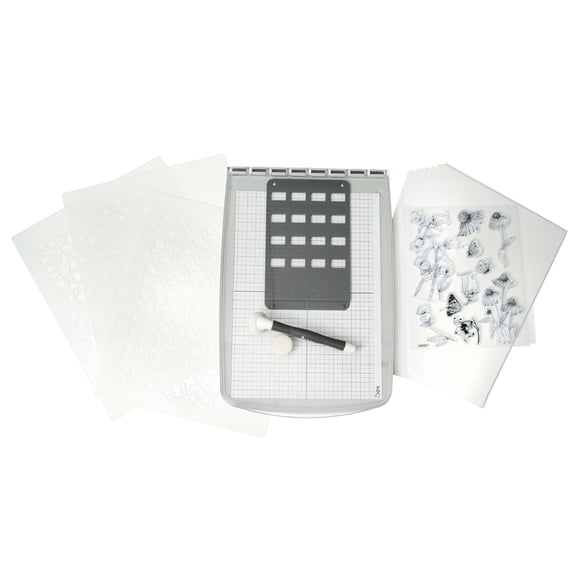 Sizzix Stencil & Stamp Tool Starter Kit, incl Watercolor Art Stencils, Clear Rubber Stamps & Cardstock