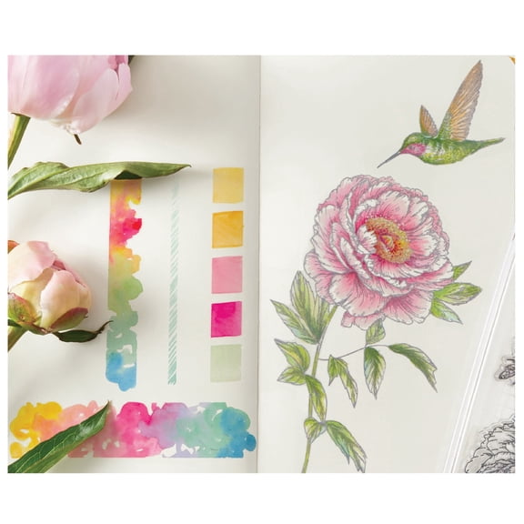 Sizzix Studio Clear Stamp Set, Flowers & Creatures by Willow Wolfe, 7 Rubber Stamps for Watercolor