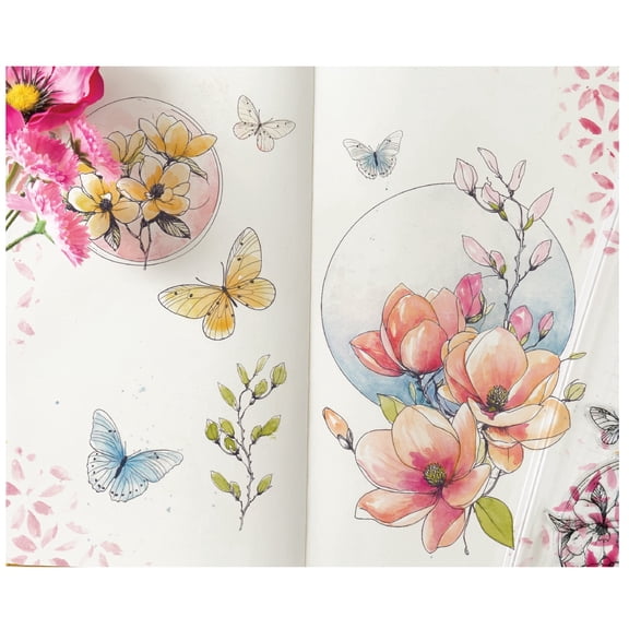 Sizzix Studio Clear Stamp Set, Magnolia by Willow Wolfe, 7 Rubber Stamps for Watercolor