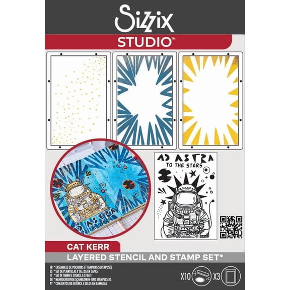 Sizzix Studio Clear Stamps Set 10PK /3PK Stencils Ad Astra by Cat Kerr