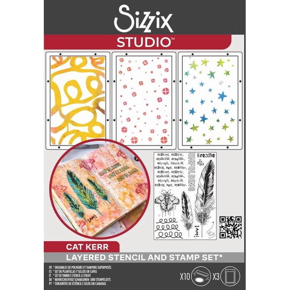 Sizzix Studio Clear Stamps Set 10PK w/3PK Stencils The Rs Have It by Cat Kerr