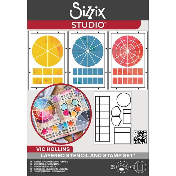 Sizzix Studio Stamps Set 5PK /3PK Stencils Artist Tools by Vic Hollins