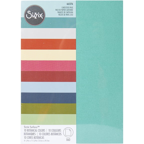 Sizzix Surfacez Cardstock Pack 8"X11.5" 60/Pkg-Botanical, 10 Colors