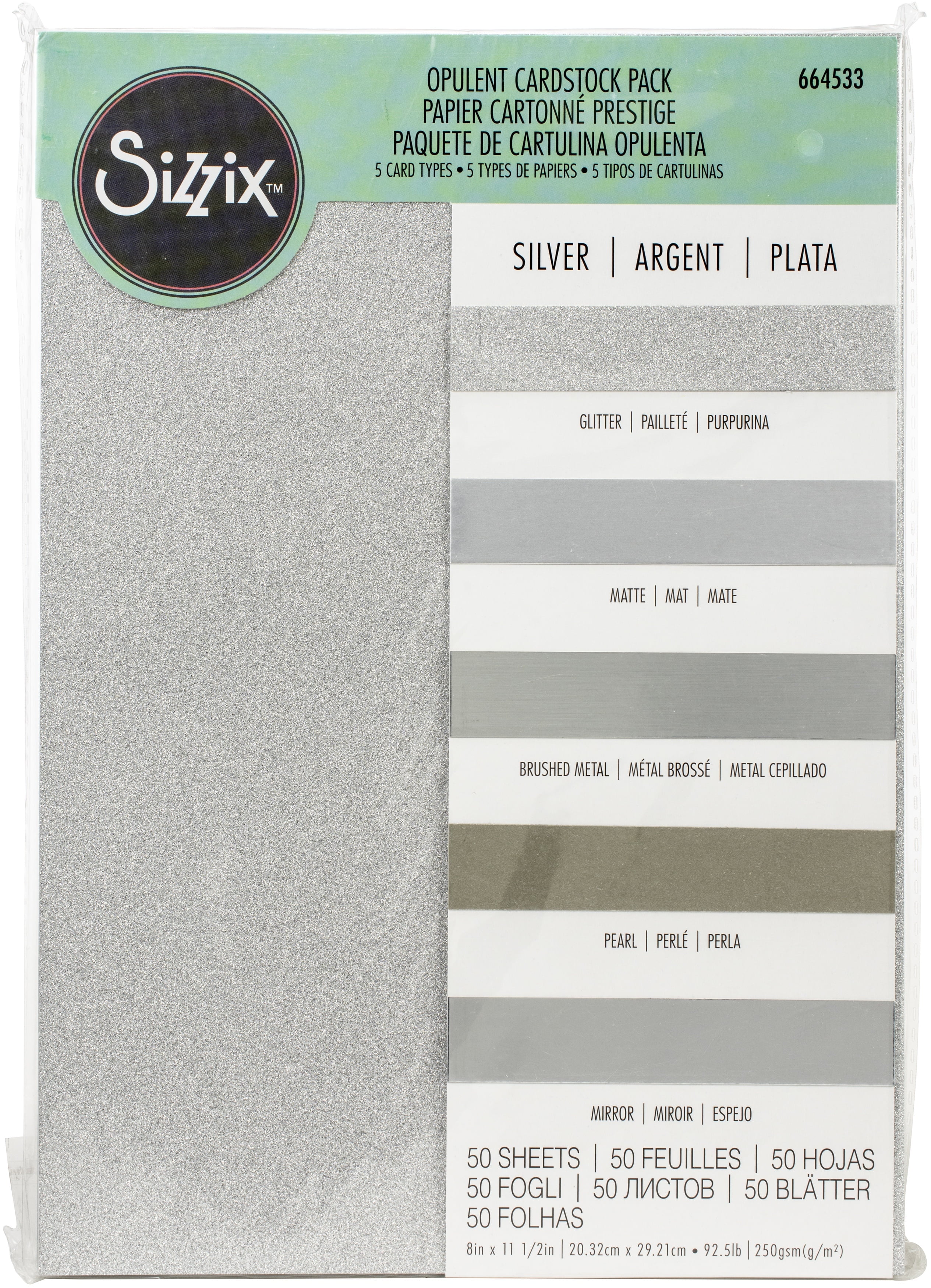 Sizzix Surfacez Opulent Silver Cardstock 8x11.5 Inches, 50 Sheets