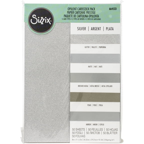 Sizzix Surfacez Opulent Silver Cardstock 8x11.5 Inches, 50 Sheets